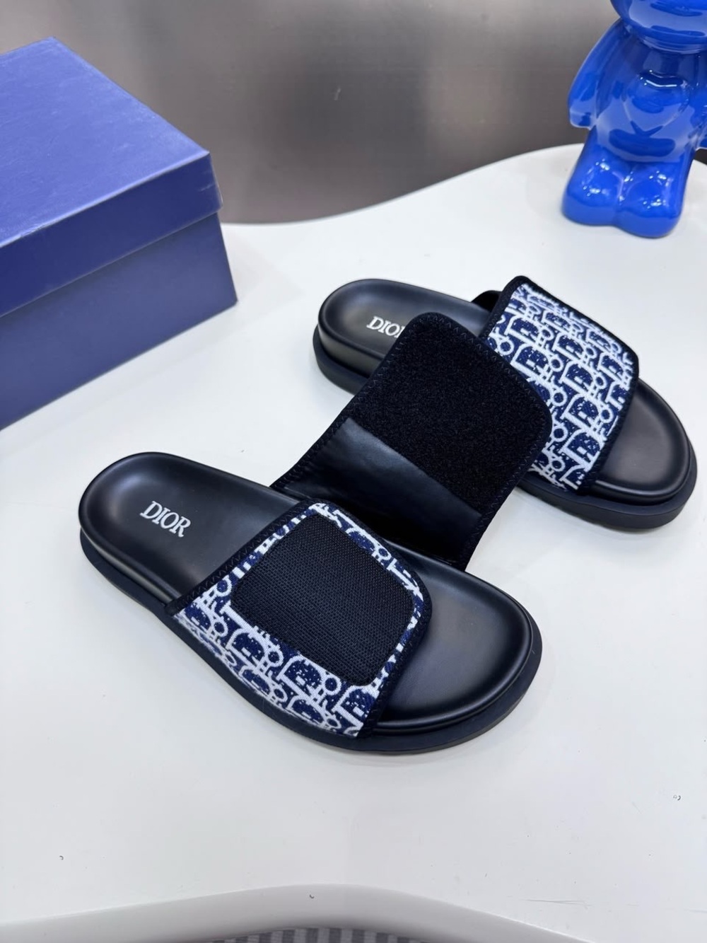 Dior Navy Blue Monogram Slide Sandals - Picture 2 of 3